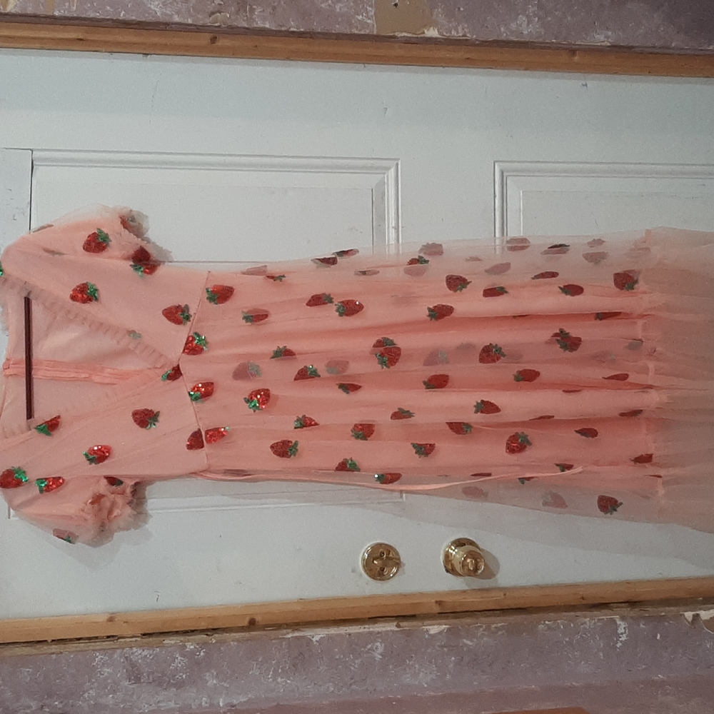 Strawberry Sequin Pink Dress with Lace Ruffles